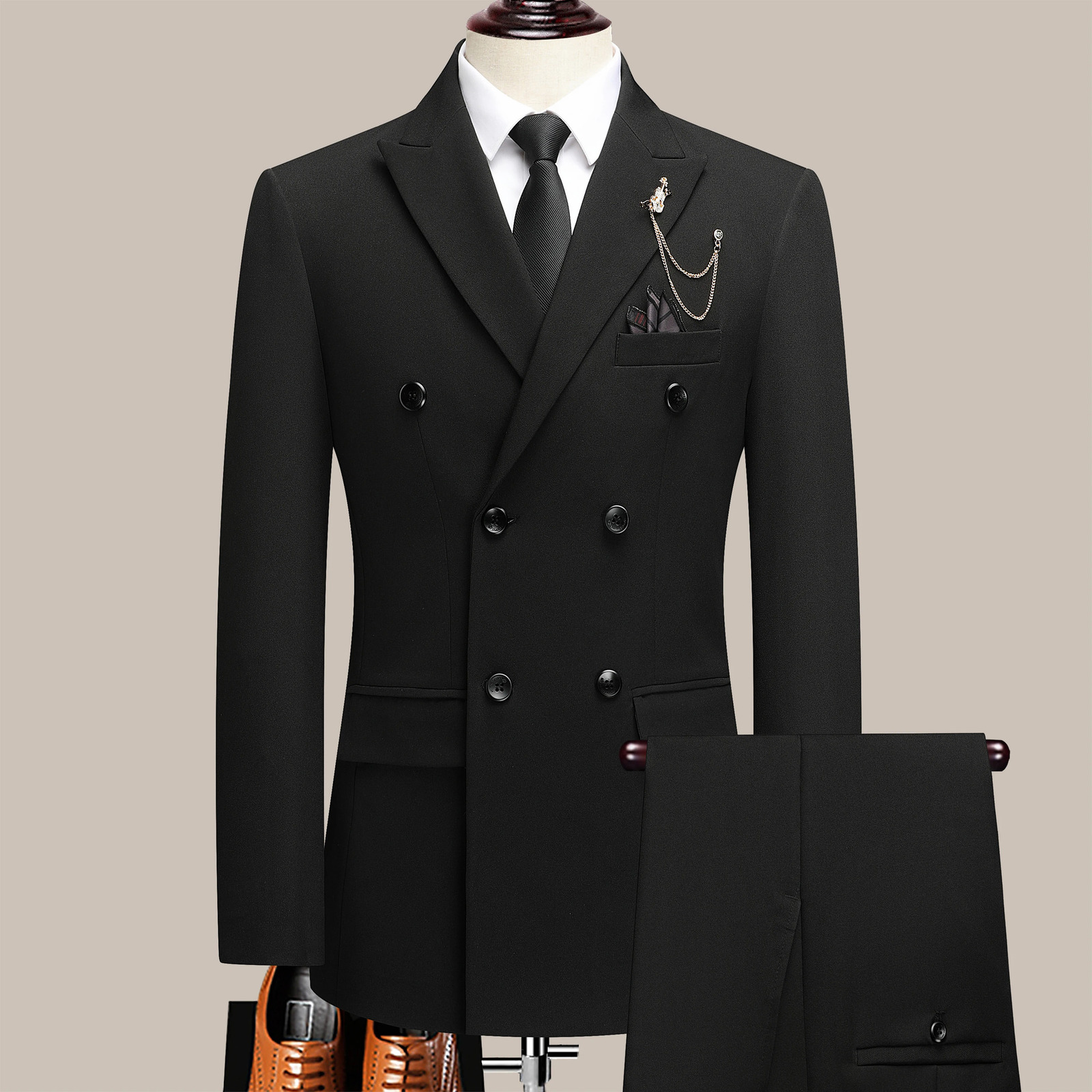 The latest mens solid color suit twopiece set with lapel collar and double breasted buttons for four seasons business s 260312 - view 4