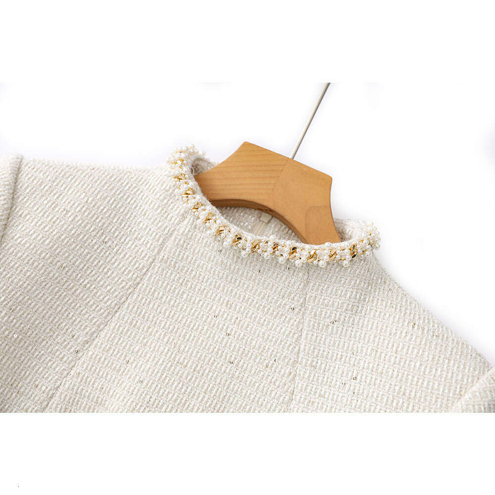 2026 spring and autumn new designer beige bead short A11 sleeved elegant best-selling woolen dress