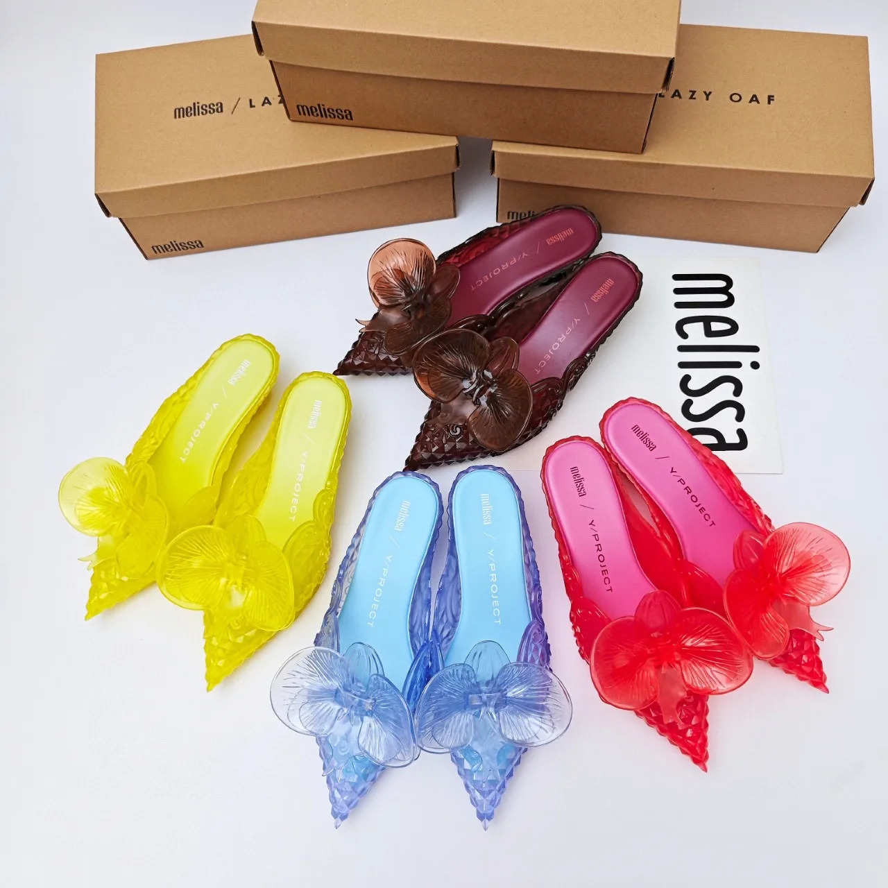 n Big Butterfly Knot Melissa Women Flat Mules Sandals High Quality Cozy Patent Leather Pointed Toe Back Strap Shoes 260313