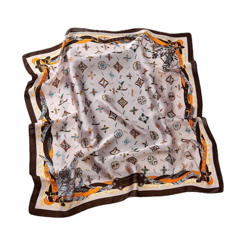 70 Small Square Silk Retro Three-Dimensional Letter Print Women's New Professional Neck Satin Scarf Wholesale Chunjinqiuli