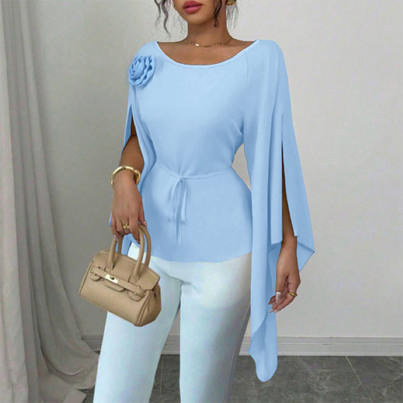 Autumn European And Designer T-shirt American Designer Hoodie Elegant Polo Style Slit Longsleeve Shirt Women's Waistcinching Pullover Blouse