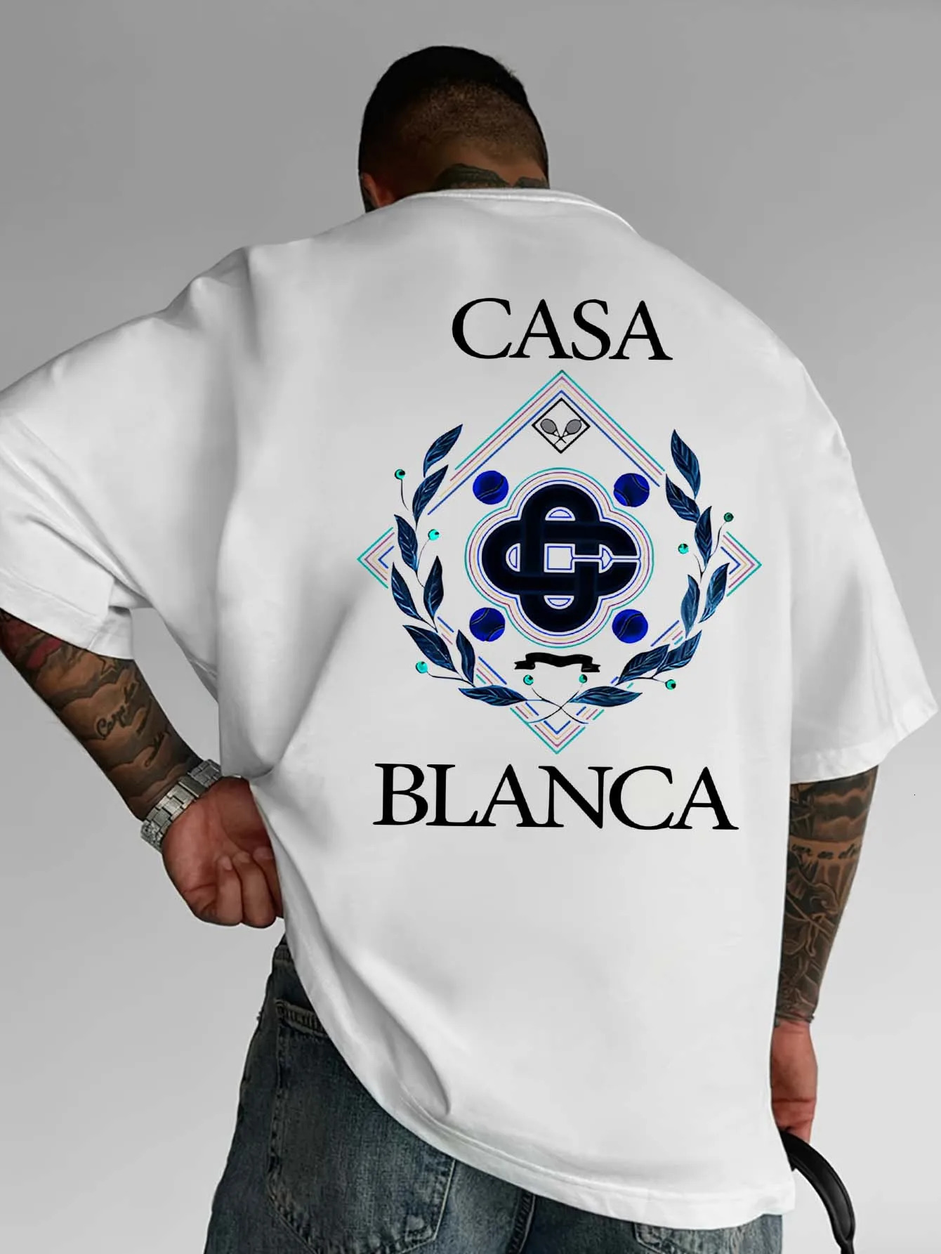 Mens casual short-sleeve T-shirt suitable for all seasons daily wear double-sided Blanca pattern unisex available in black 260302