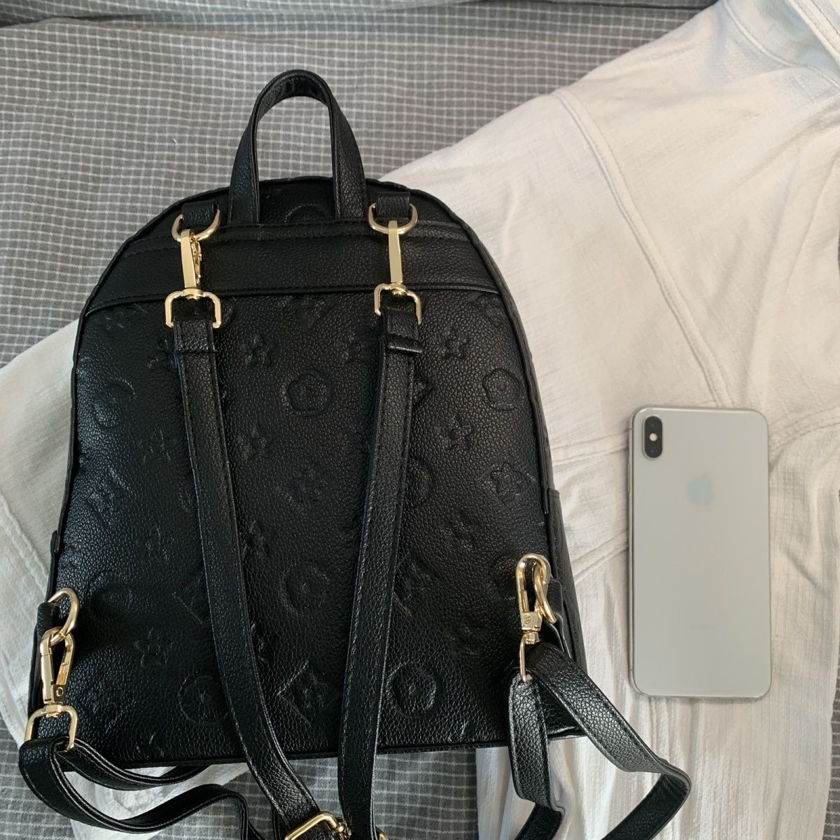 Women'S Mini Embossed Letter Backpack Faux Leather Casual Bag Small Travel Bag With Front Zipper Pocket