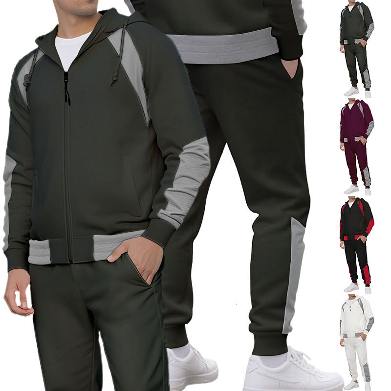 Designer T-shirt European And American Designer Hoodie Autumn Winter Casual Sports Men's Zipper Cardigan Polo Swea Set Patchwork Color Block Hooded Loose Set