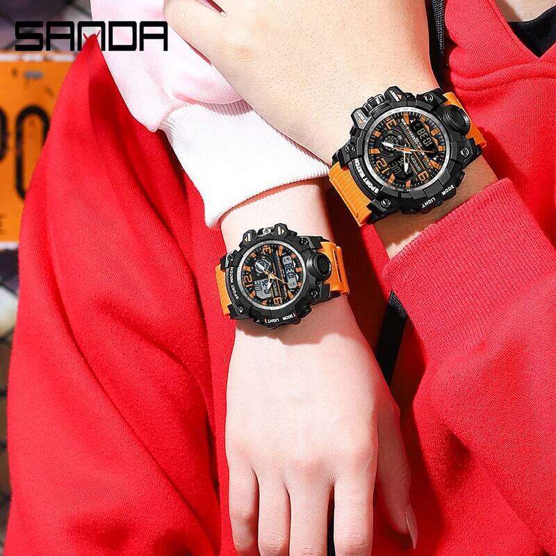 SANDA Men Military Watches White Sport G style LED Light Digital 50M Shockproof Waterproof Watch Male Quartz Clock Relogio