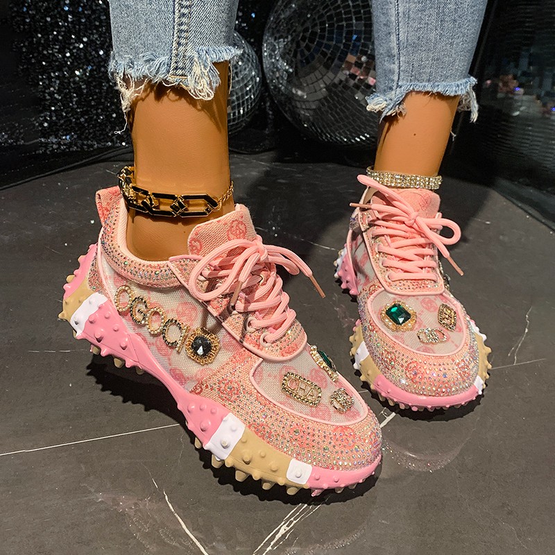 Women's Slip-resistant and breathable Sneakers Designer Mesh Sports Shoes Diamond Casual Thick Bottoms Luxury running shoes Zapatos Envios Gratis