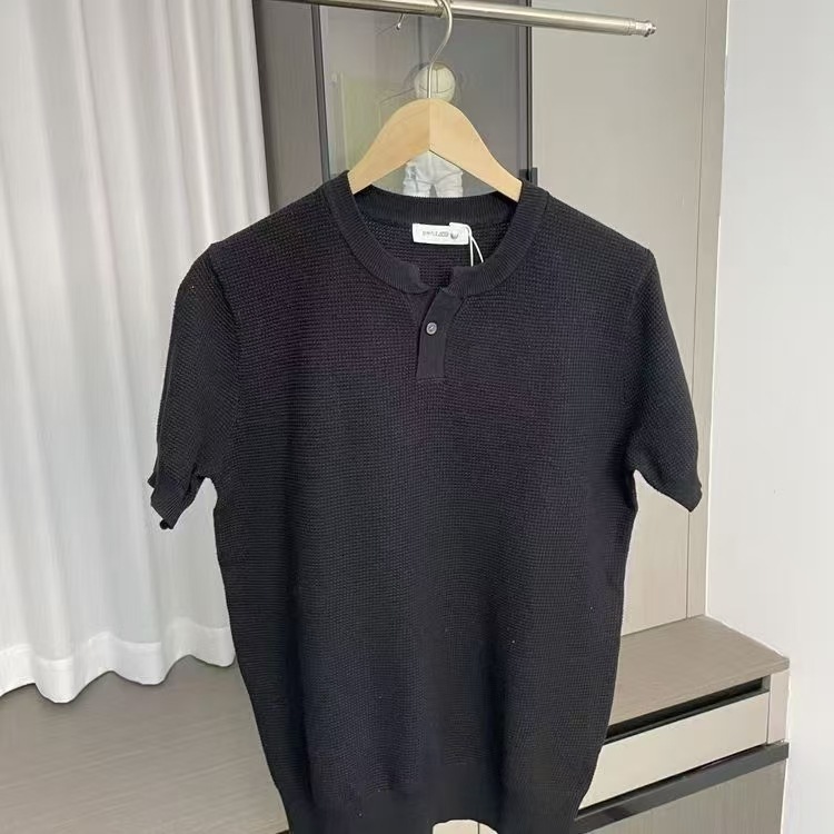 Trendy Highend Designer T-shirt Base Shirt Light Luxury Designer Hoodie Men's Clothing Men's Henry Collar Knitted Polo Ice Silk Shortsleeve Shirt