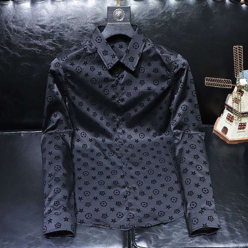 New Spring And Autumn European-Style All-Season Shirt, Men's Velvet Jacket, Light Luxury Casual Versatile Black Shirt