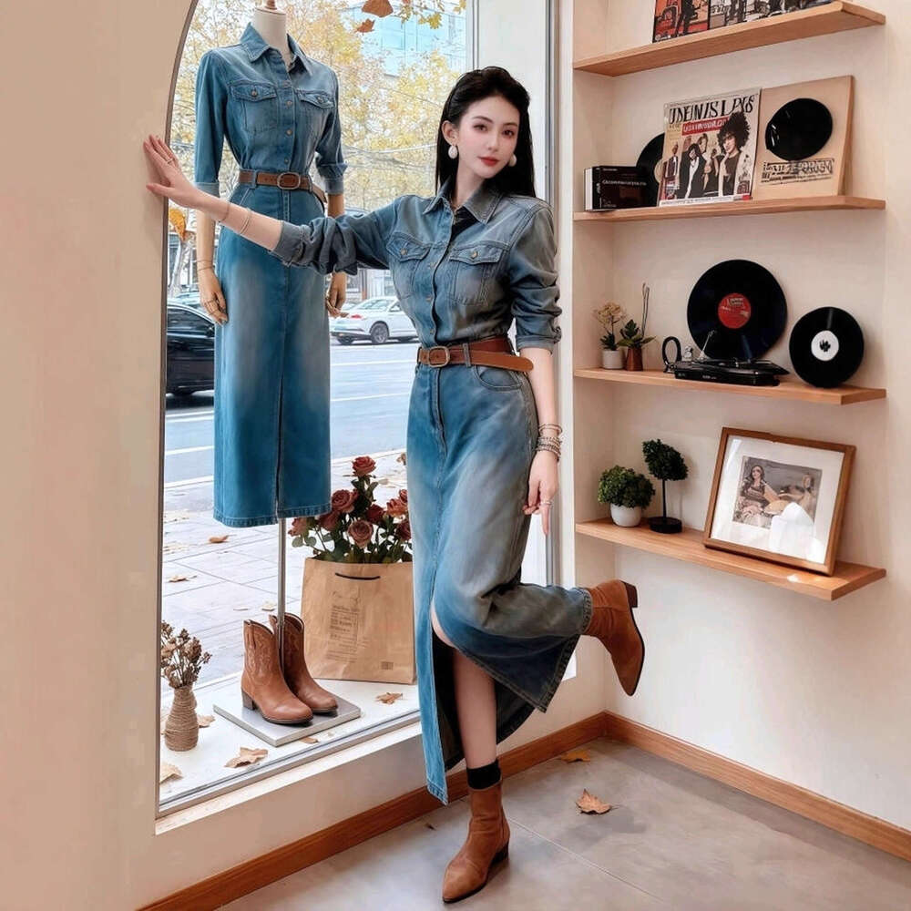 Autumn New Women Denim Two Piece Set High End Slim Waist Age Reducing Bodycon Skirt Casual Party Matching Outfit MAKOUFEI