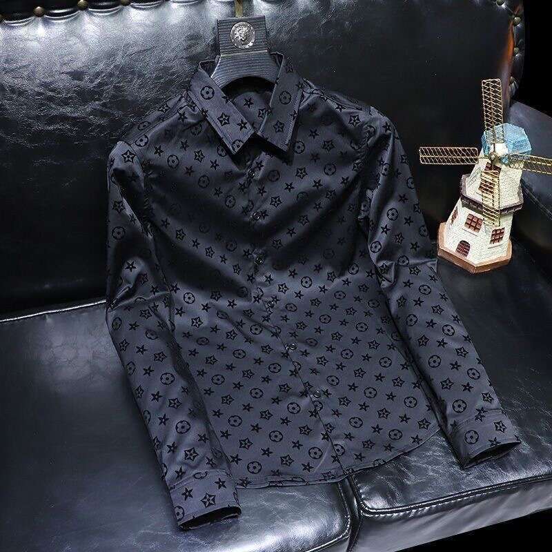 New Spring And Autumn European-Style All-Season Shirt, Men's Velvet Jacket, Light Luxury Casual Versatile Black Shirt
