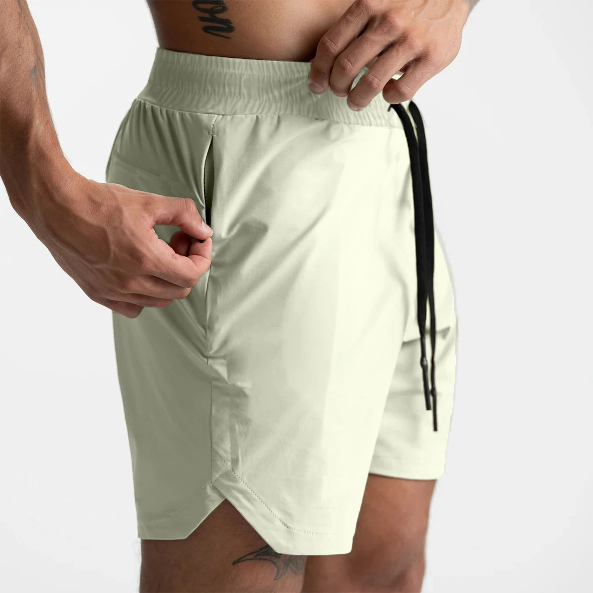 Mens Running Shorts SingleLayer Woven Quick Dry Gym Solid Color Fitness Sports Casual Workout Sportswear Fifth Pants 260312