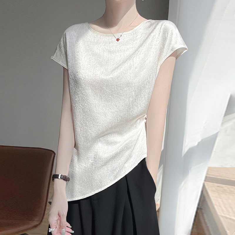 Exquisitely Designer Shirt Designed Highend Nd Delicte Fux Silk Cette Stin Shortsleeve Designer Hoodie Tshirt French Style Irregulr Polo Shirt Women&#