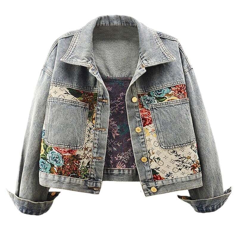 Women's Heavy Duty Patchwork Denim Jacket, Spring Autumn New Loose Short Coat, Trendy Streetwear Fashion Casual Outwear Tops MAKOUFEI