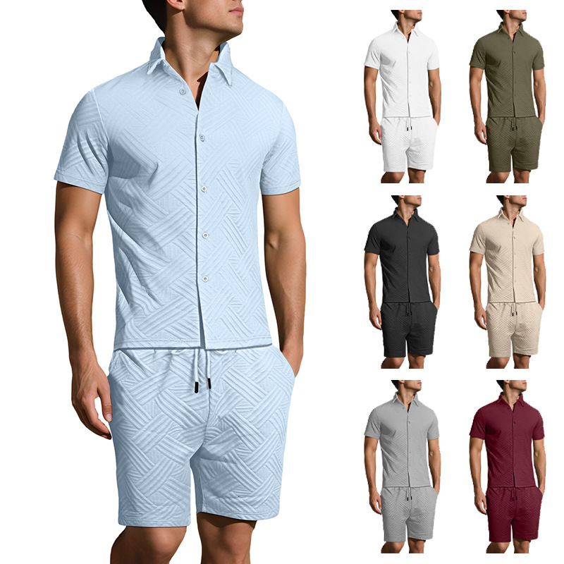 Designer T-shirt Summer Hotselling New Men's Solid Polo Color Jacquard Shirt Casual Shortsleeve Shorts Designer Hoodie Twopiece Set