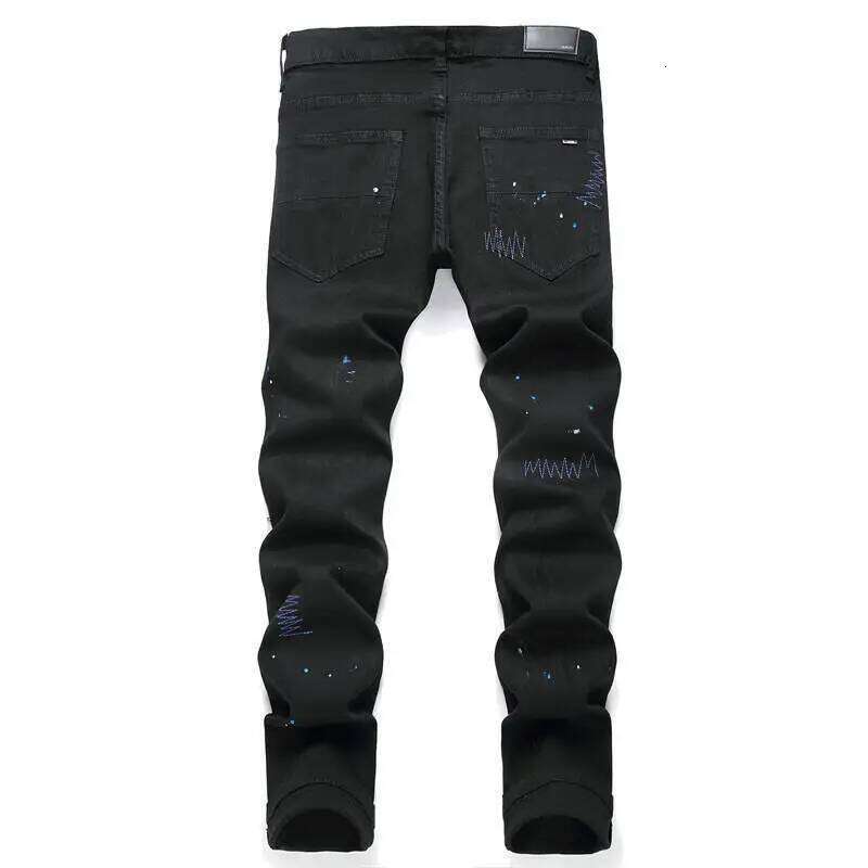 European Jeans With Distressed Patches, Black Trendy Elastic Slim Fit Leggings, Personalized Men's Pants 26H0314