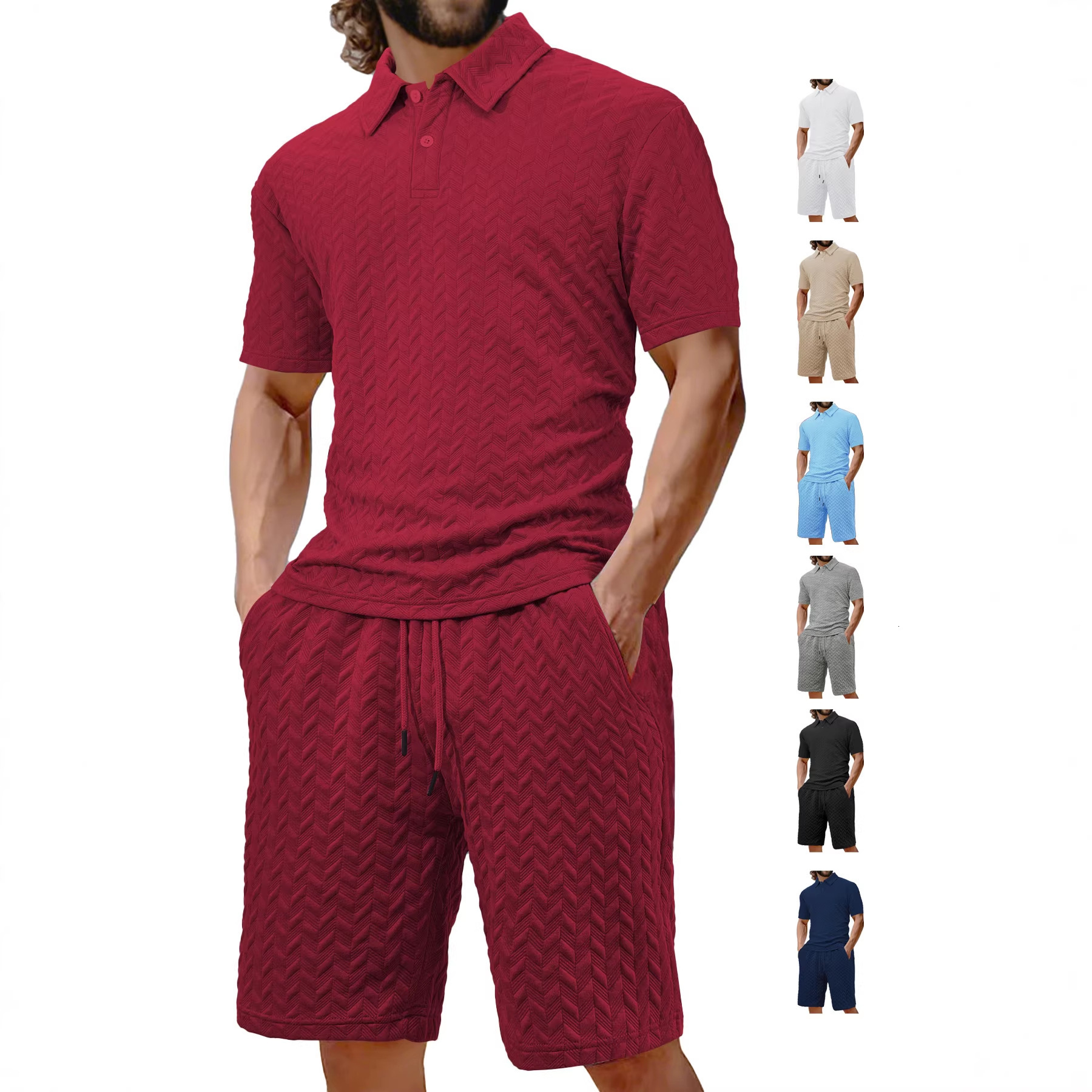 Polo European And American Men's Designer Designer T-shirt Hoodie Clothing New Summer Casual Loosefitting Jacquard Fabric Men's Shortsleeve Polo Shirt Set