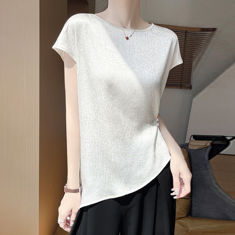 Exquisitely Designer Shirt Designed Highend Nd Delicte Fux Silk Cette Stin Shortsleeve Designer Hoodie Tshirt French Style Irregulr Polo Shirt Women&#