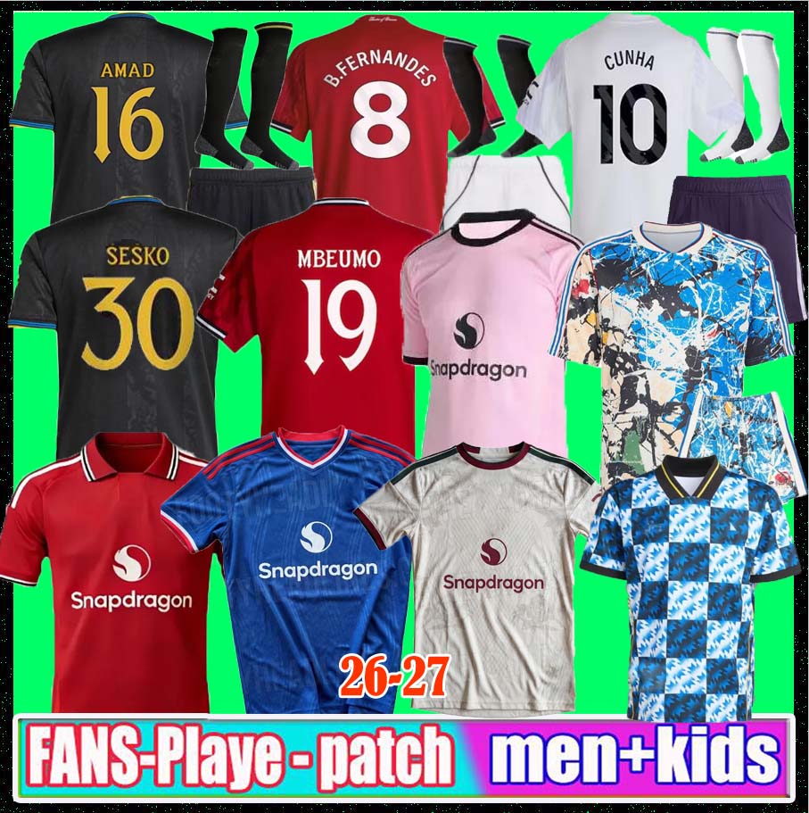 ManUnited soccer jersey 25 26 27 Manchester football kit shirt UTDs United stone roses Special Red ZIRKZEE MBEUMO SESKO B. FERNANDES CUNHA CANTONA men kids uniforms