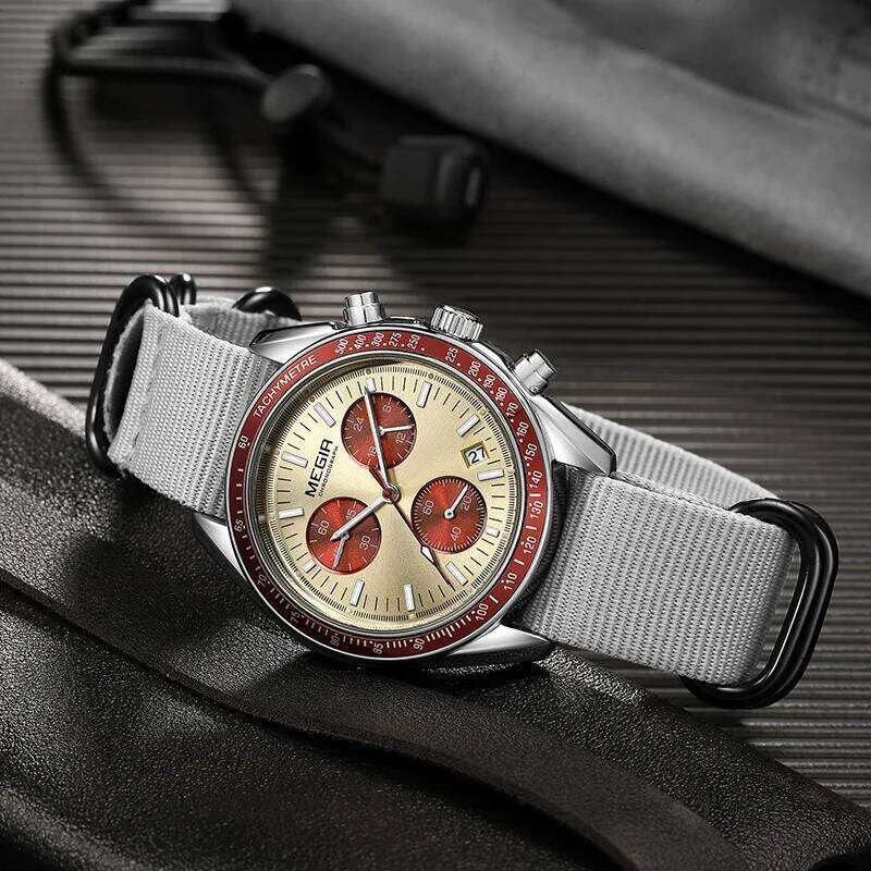MEGIR 2247 New Luxury Canvas Braided Strap Sports Chronograph Night Light Quartz Waterproof Men's Watch reloj hombre