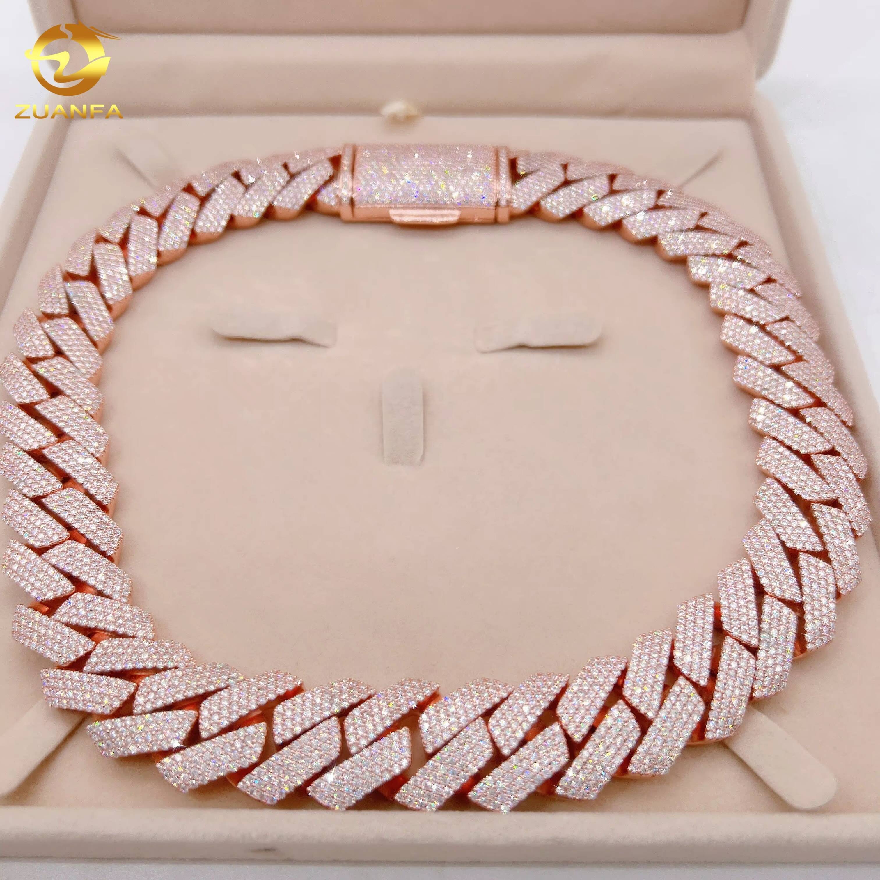 22mm High Quality Hip Hop Luxury Diamond Iced Out Jewelry 925 Sterling Silver Cuban Link Moissanite Chain