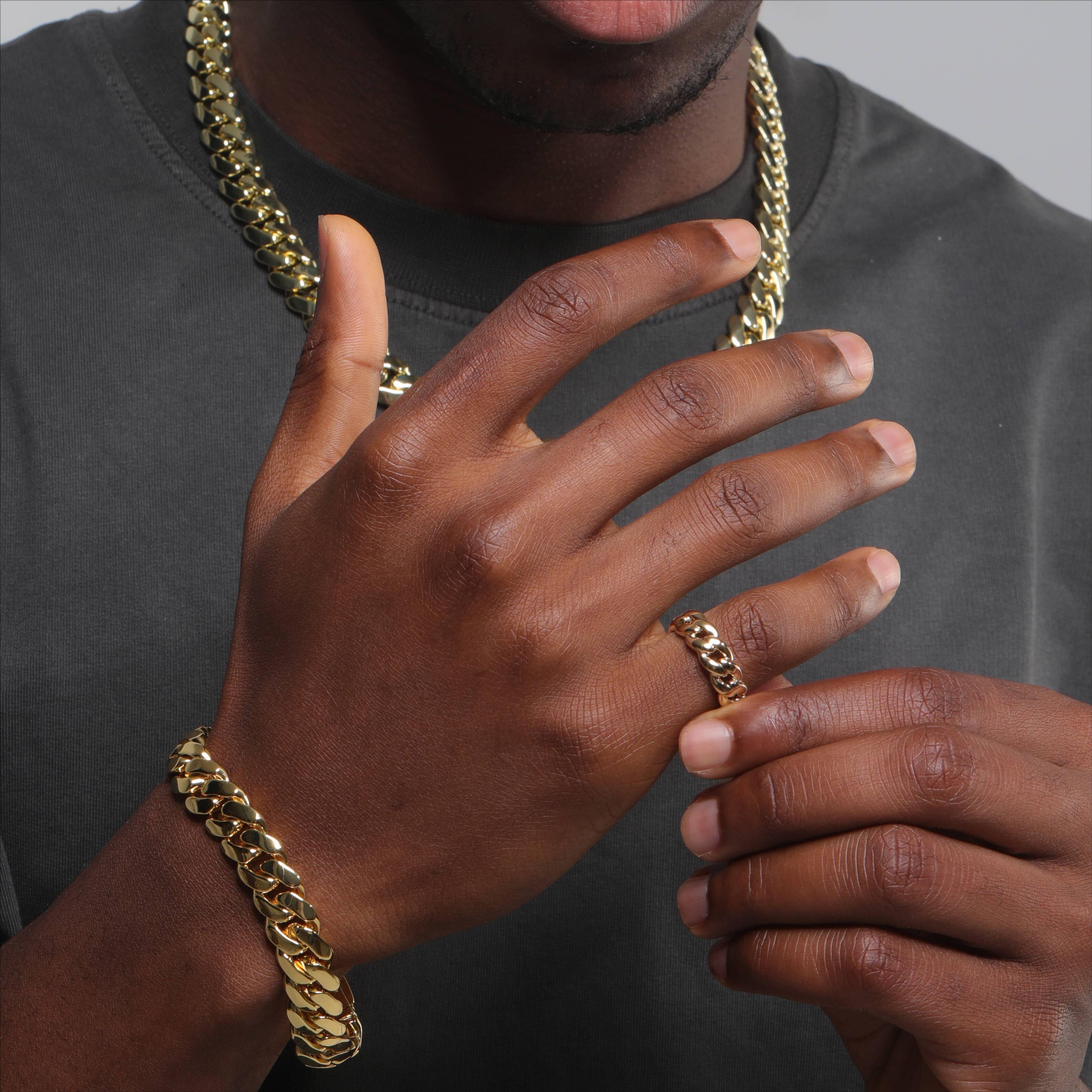 Wholesale 14k 18k Gold Plated Mens Cuban Bracelet for Daily Wear 8-22mm Brass and Zircon Miami Cuban Link Chain Fine Jewelry