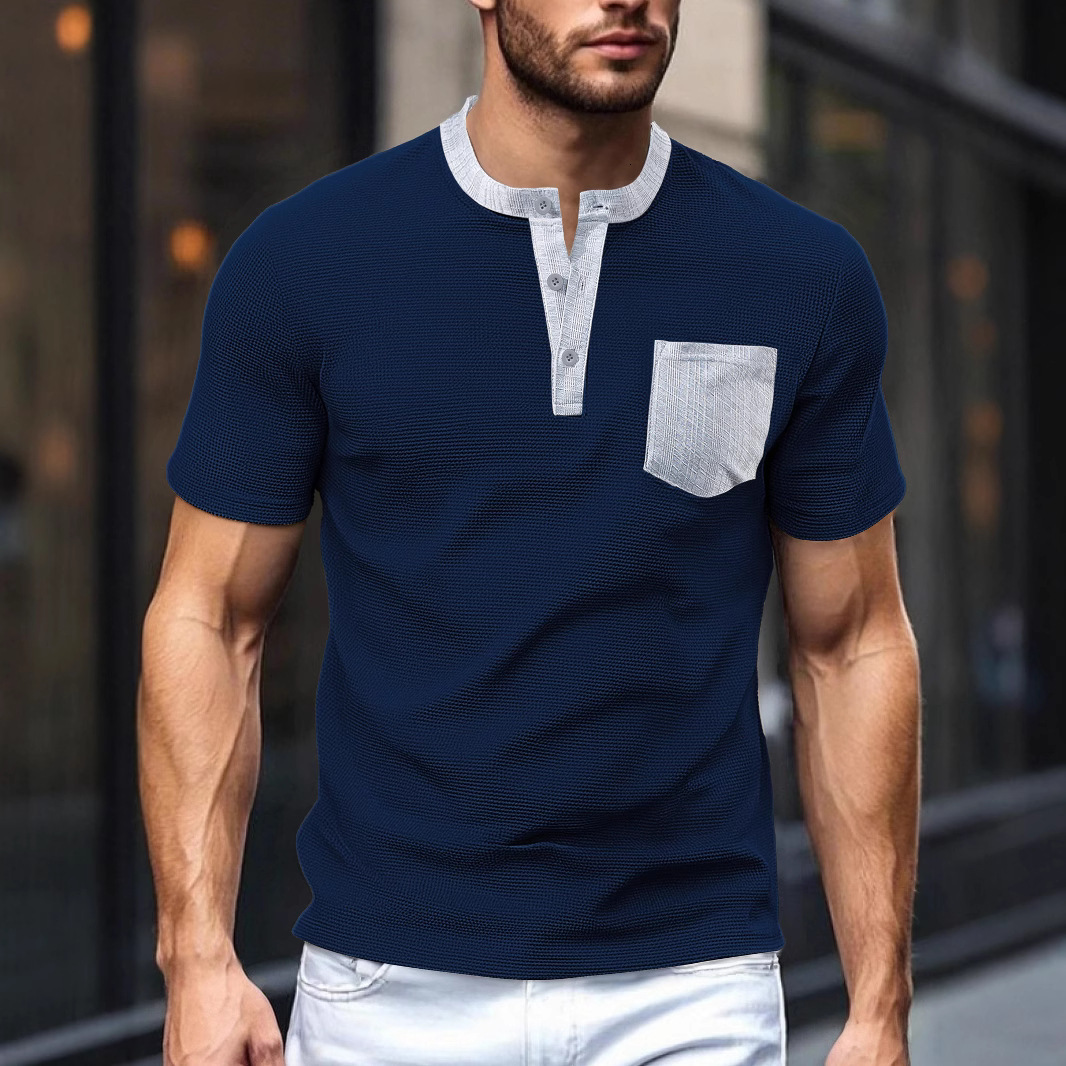 2026 European And American Men's Clothing Summer New Machine Washable Patch Pocket Open Front Color Block Designer T-shirt Polo Polyester Wa