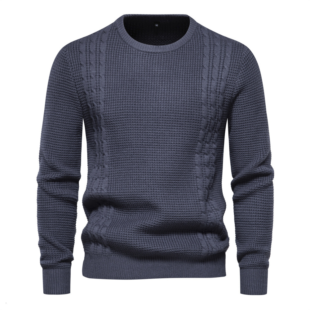 Autumn Winter New Men's Sweater Waffle Shirt Polo Solid Hoodie Color Knitwear Highquality Men's Clothing