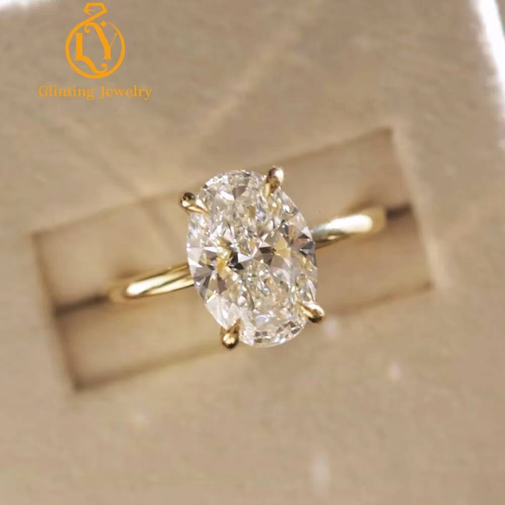 IGI Certified Lab Grown Diamond Side Stone Ring Women Custom Oval CVD Vvs Lab Created Diamond Solitaire Engagement Ring Jewelry