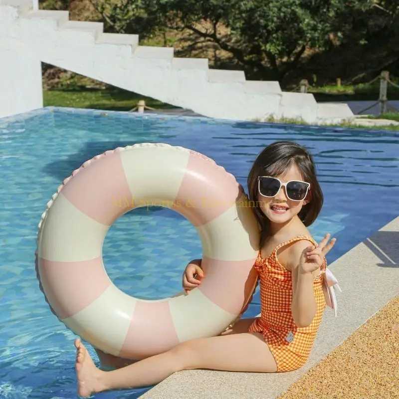 31BE Inflatable Swim Circle Pool Floats Vintage Striped Swimming Ring Summer Beachs Toy Pool Tubes Party Decorations M260316