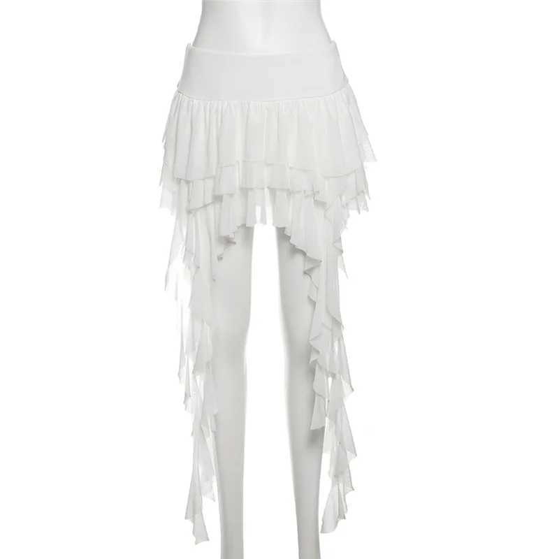 SylCue Ruched Elegant Mini Skirts Women Y2K Sweet Style Elastic Waist Ruffles Tassel Street Fashion Trend Solid Classic Outfits M260316