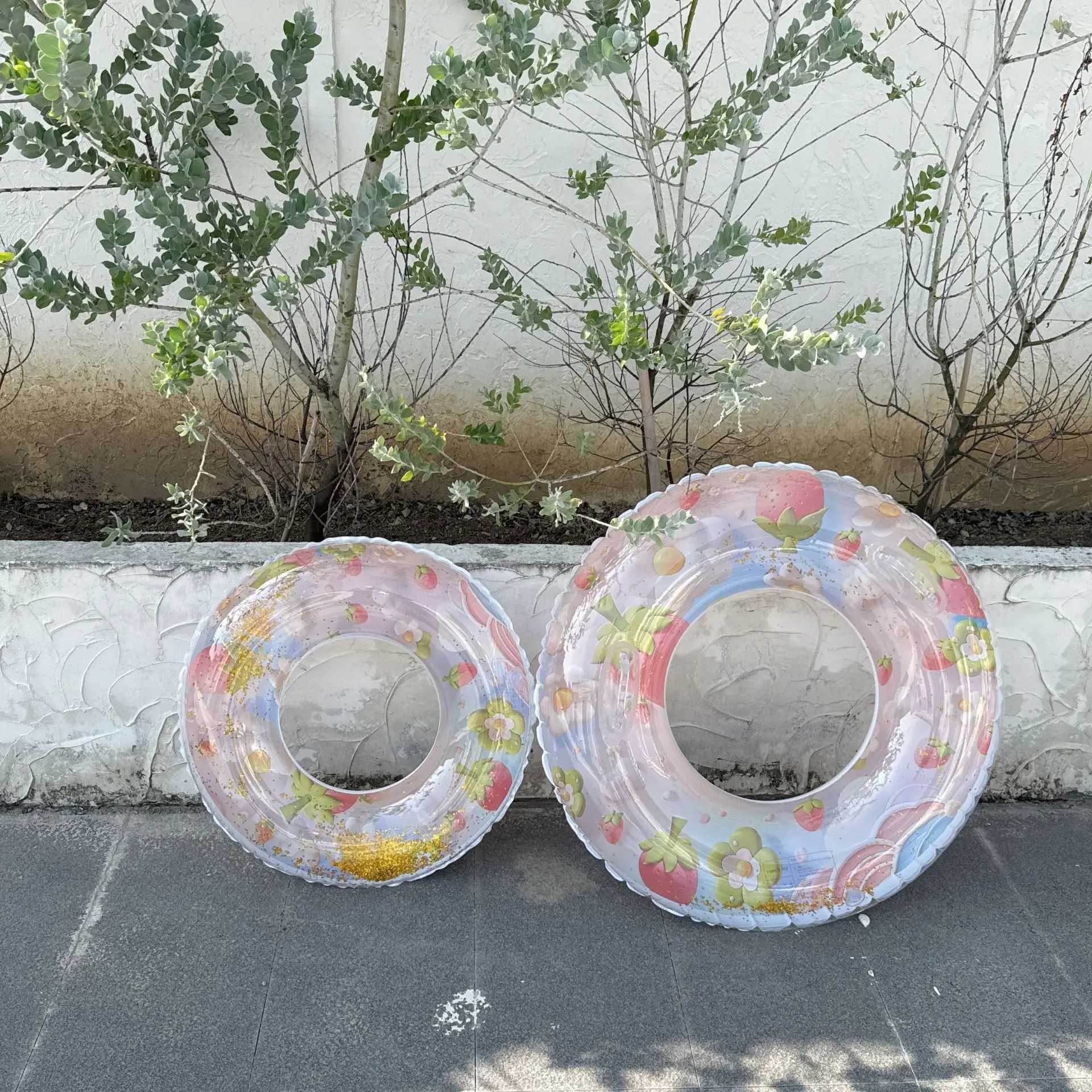 Ins Summer Fruits Sequined Swim Ring Tube Inflatable Pool Floats For Kid Adult Swimming Circle Float Pool Beach Water Play Toy M260316