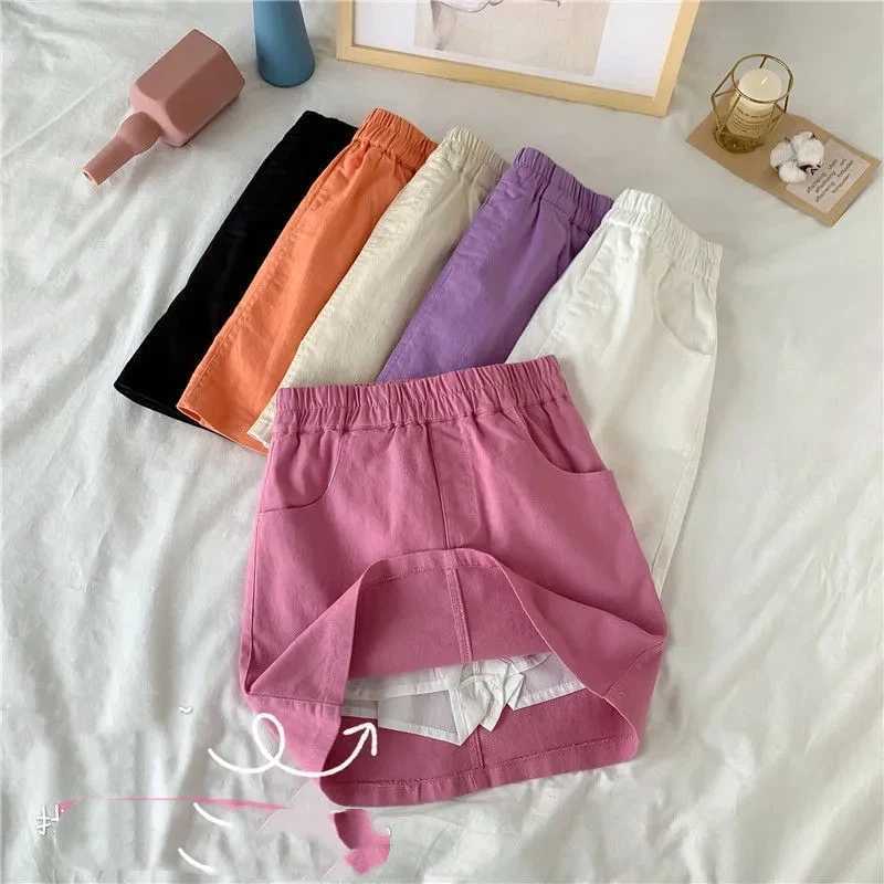 Pure Cotton All Match Candy Colored Womens Half Skirt Summer New High Waisted Student A-line Short Popularity Skirt M260316