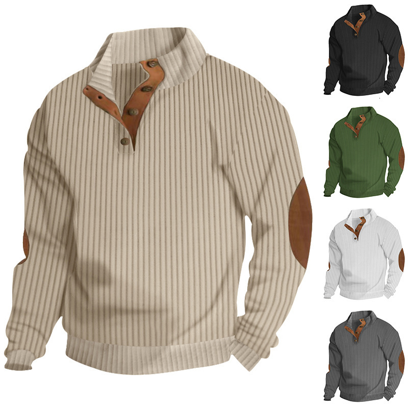 American Style Autumn Winter Jacquard Ribbed Stand Collar Western Designer Hoodie Denim Polo Sports Fashion Designer T-shirt Casual Men's Long Sleeve Stand Collar