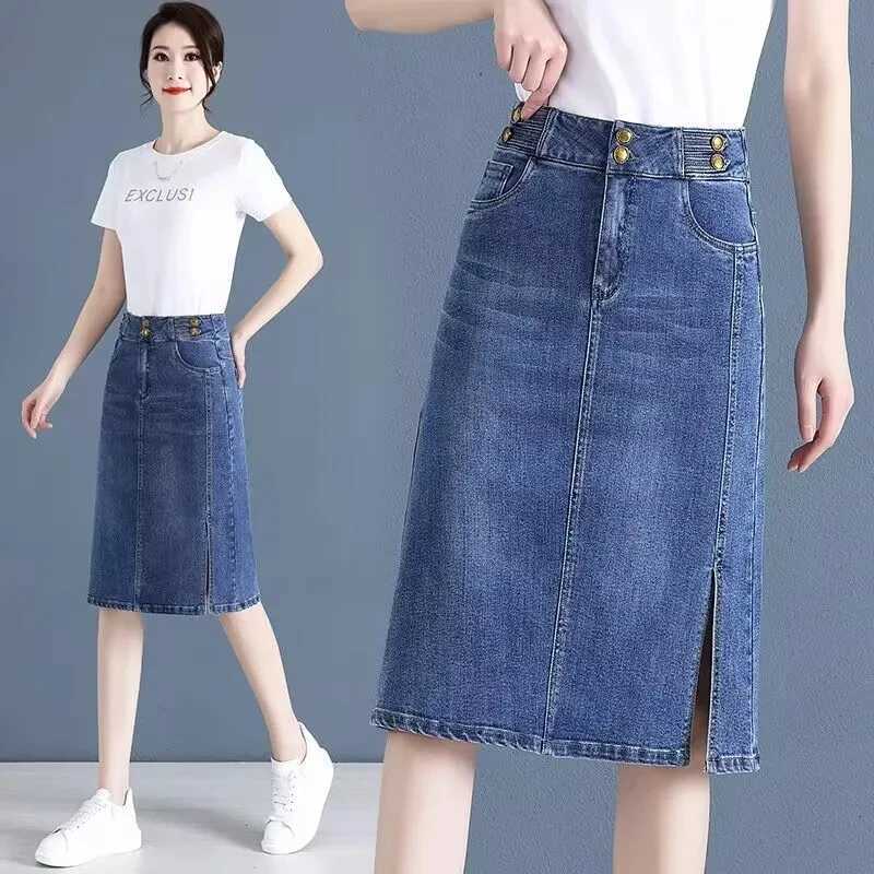 Spring Autumn Denim Skirts Women Large Size High Waist Jeans Skirts Female Korean Casual Loose Mid-Long Cowboy Jeans M260316