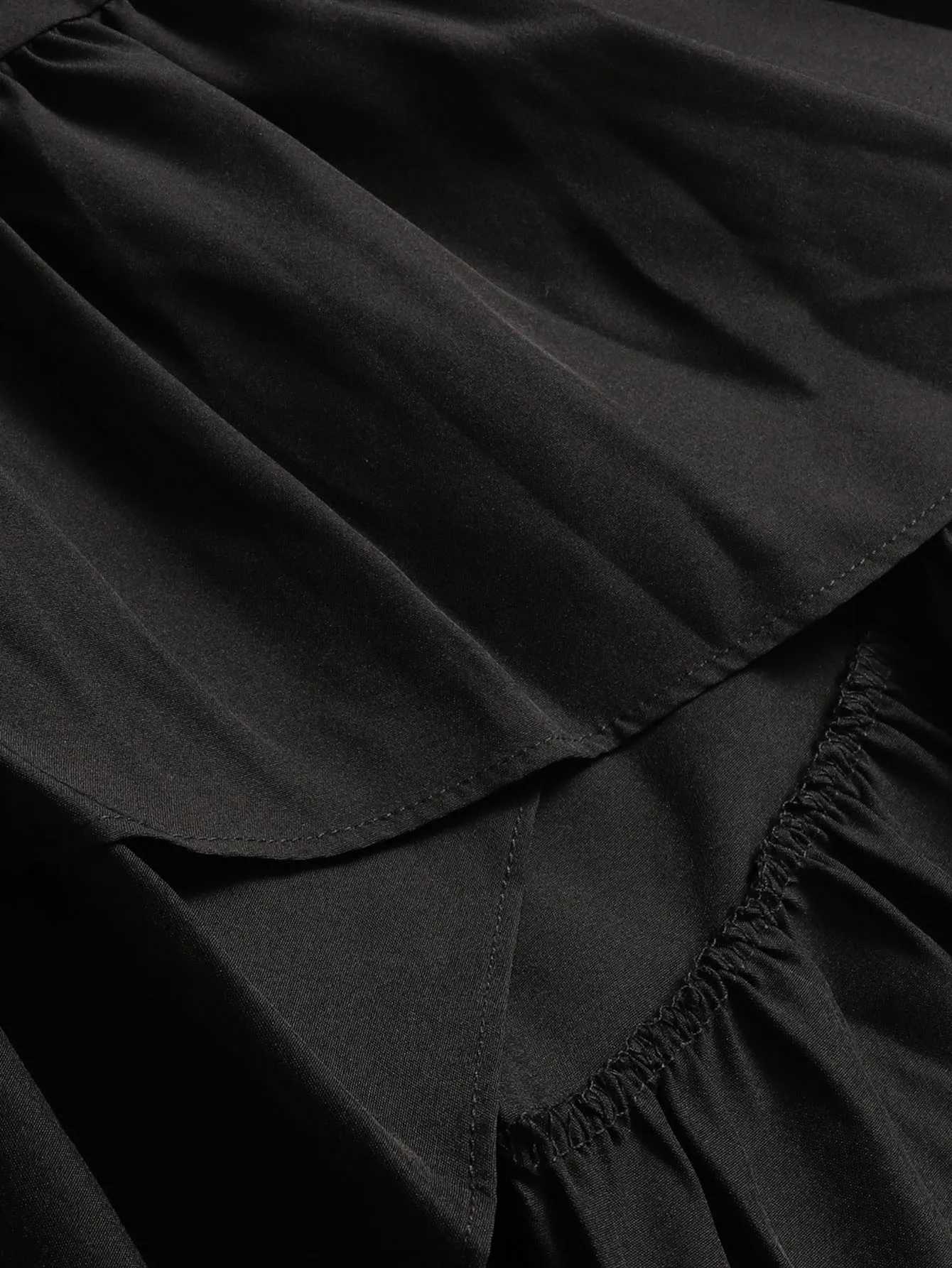 Black Asymmetrical Maxi Skirt Elegant Ruffled a Line Half Skirt with Elastic Waist Perfect for Casual Wear M260316
