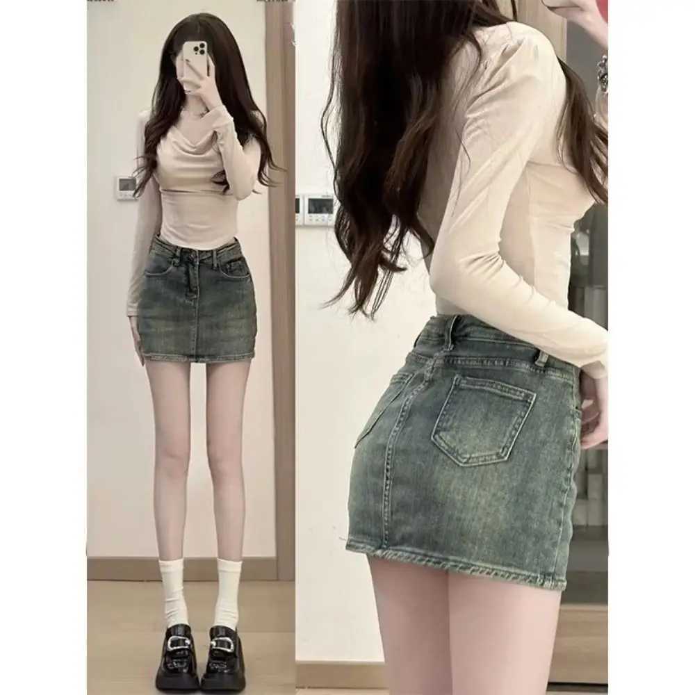 Fashion High Waist Mini Skirt Retro Slim Fit Short Skirt A-Line Casual Jean Skirt s M260316