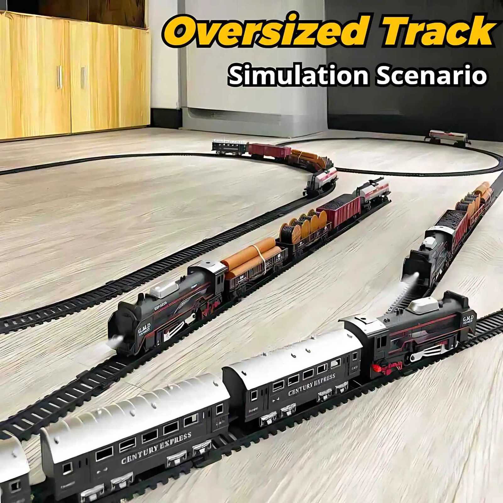 Retro Electric Freight Steam Train Toy Set - DIY Assembly Railway Track Light Sound Smoke Simulation Childrens Gift Y260316