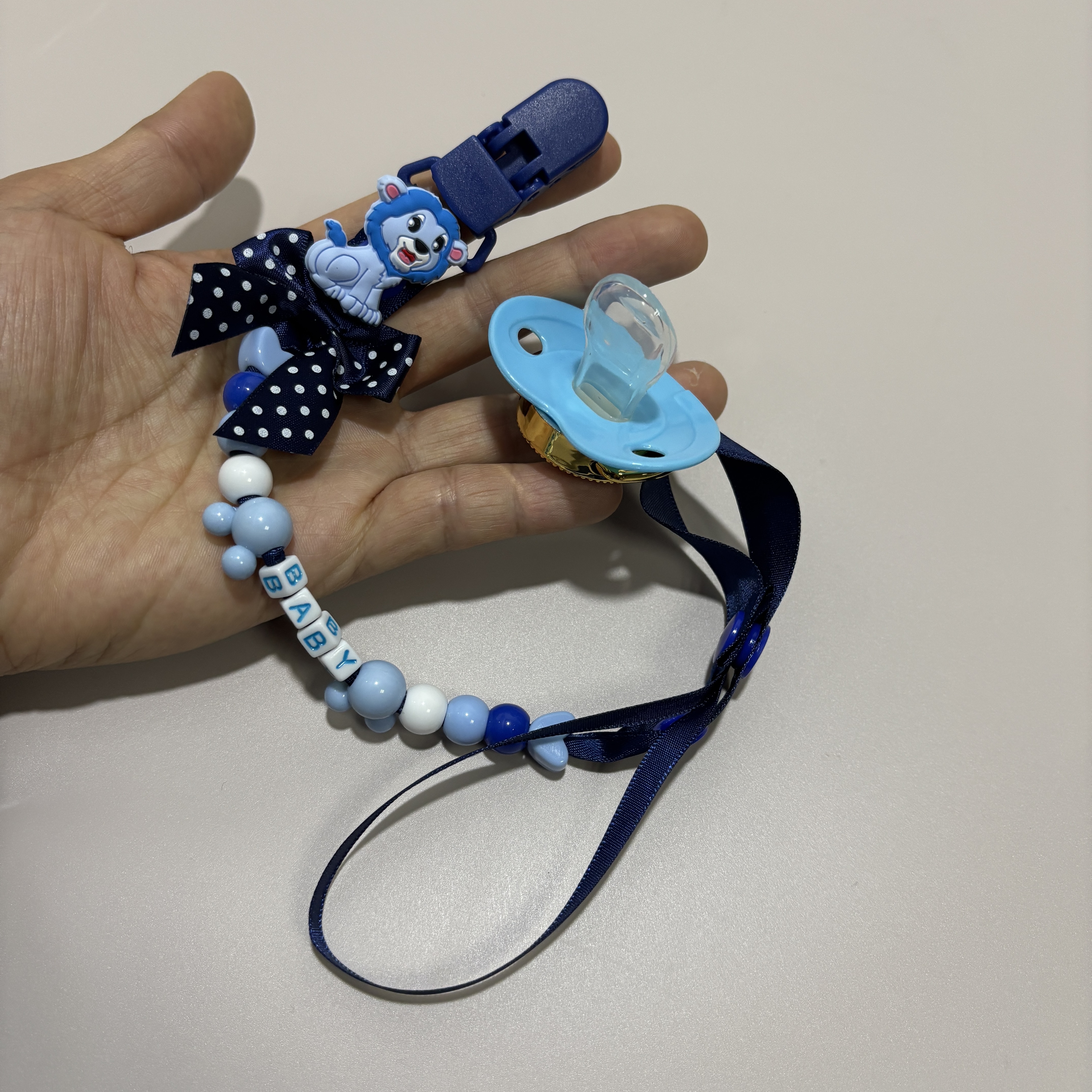 Blue Educational Beads Pacifier Holder for Baby Pacifier Lion Cartoon Print Set BPA Free New High Quality Paci Baby Shower Gifts Boys & Girls DIY uniq