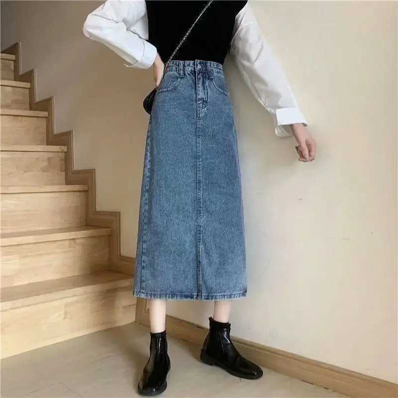 High Waist A-Line Midi Skirts Womens Denim Skirts Design Sensation Small ence Hip Covering Split Skirts M260316