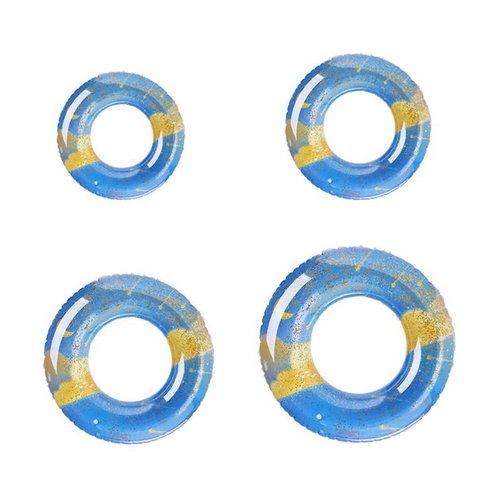 Block Pattern Swim Circle Soft Sturdy Pneumatic Swimming Ring for Beach Vacation M260316