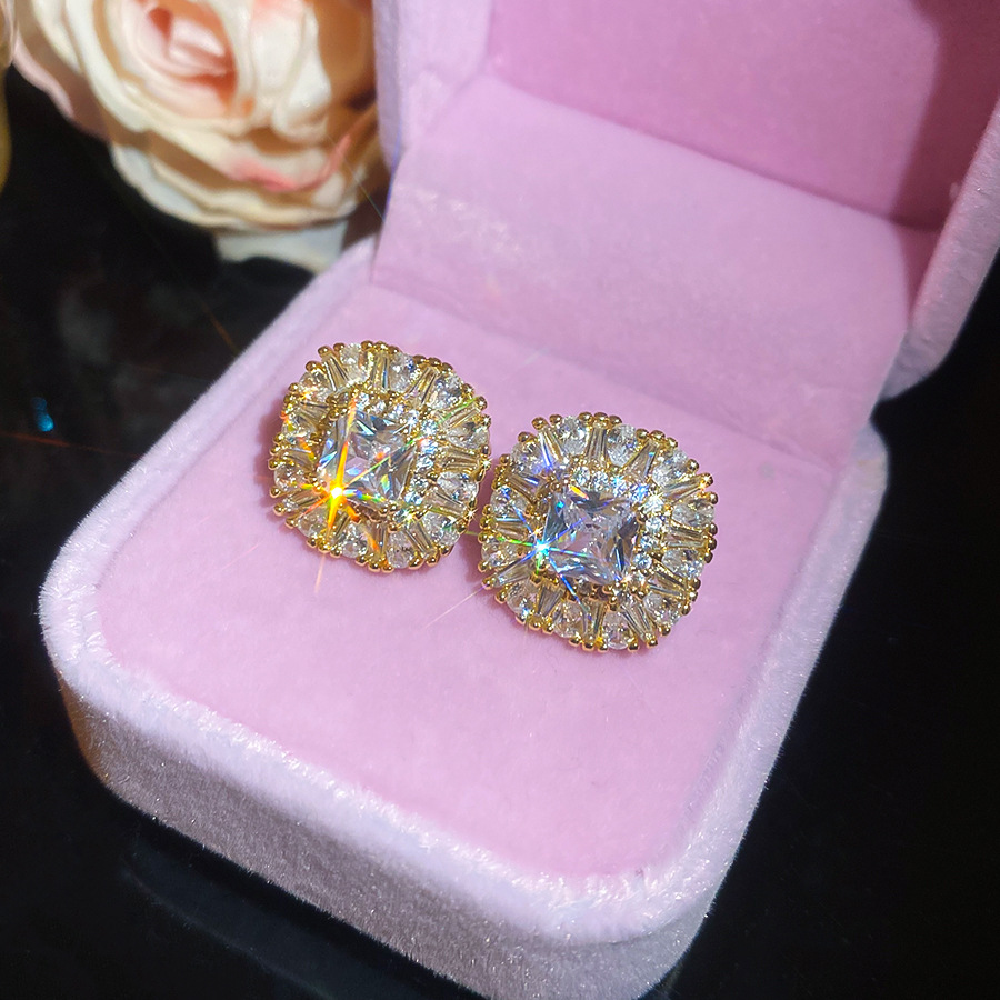 S925 Silver French Minimalist High-End Versatile 18k Gold Inlaid with Large Zirconia Earrings for Women Wholesale - view 6