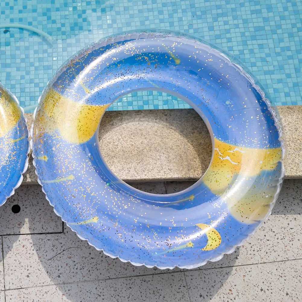 Block Pattern Swim Circle Soft Sturdy Pneumatic Swimming Ring for Beach Vacation M260316
