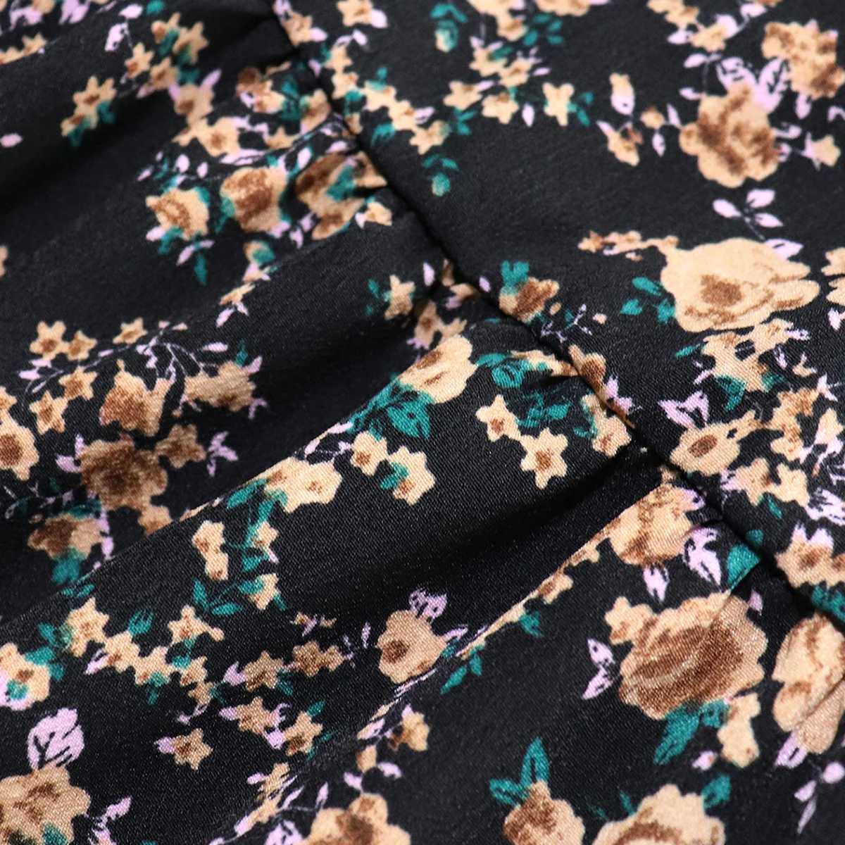 Floral Print A-Line Midi Skirt for Women Elastic Waist Ruffled Tiered Flared Bohemian Daily Wear Skirt M260316