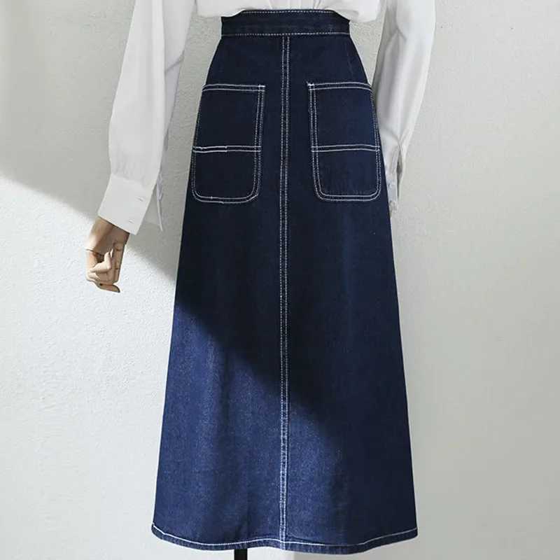 Irregular Pleated Baggy Denim Skirt Women Casual High Waist Vintage Faldas Korean Fashion Streetwear Loose A-lined Jean Skirts M260316