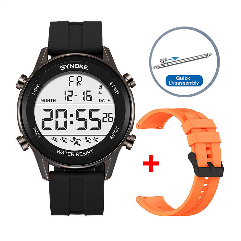 Fashion Watches Men Orange Casual Digital Watches Sports Led Clock Male Automatic Date Watch 1145 Men's Wristwatch Waterproof Y19052103