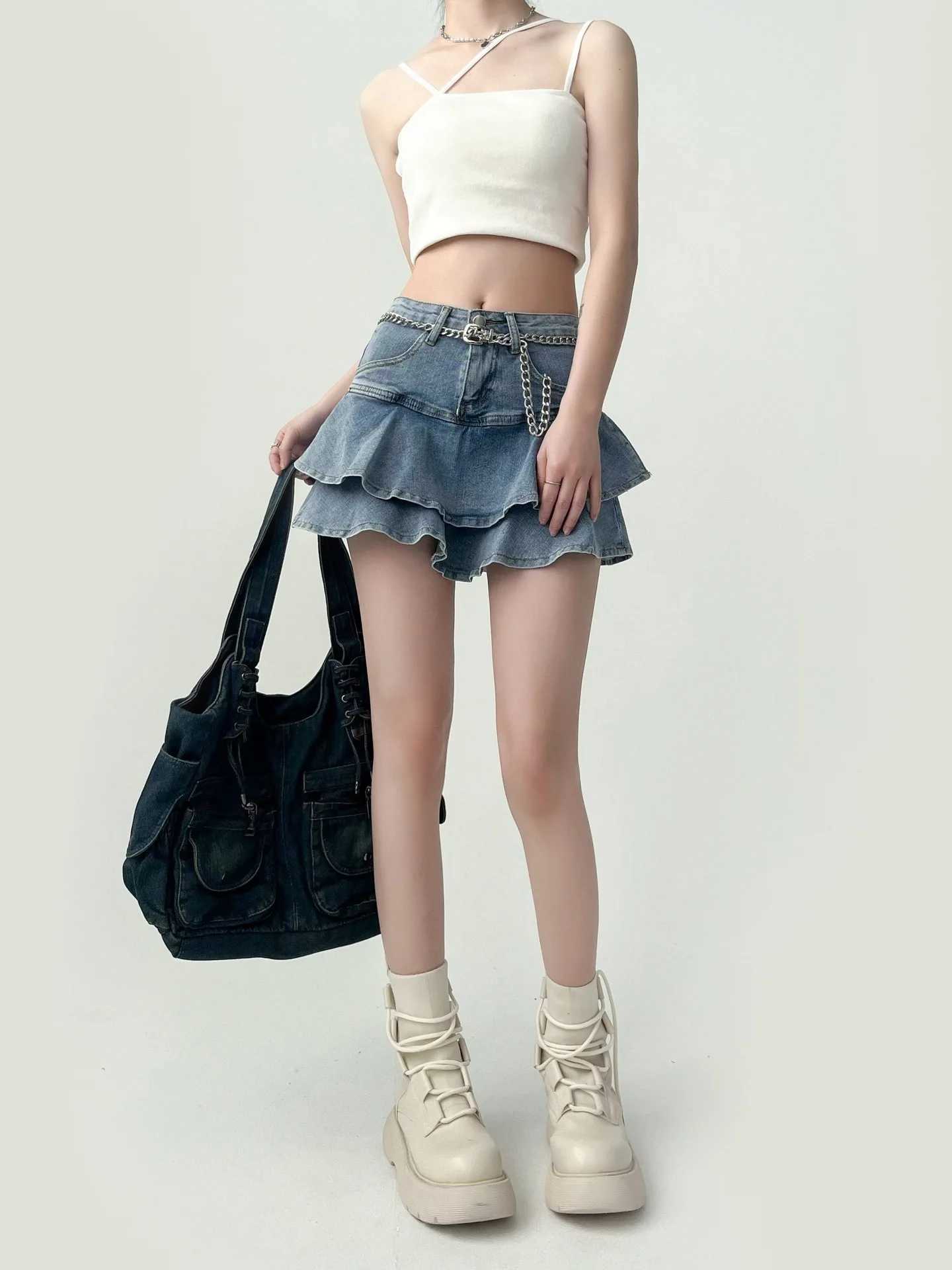 Spice s Denim Skirt Anti-Slip Double Denim Skirt Womens Stretch High-Waisted Slimming A-Line Cake Skirt M260316