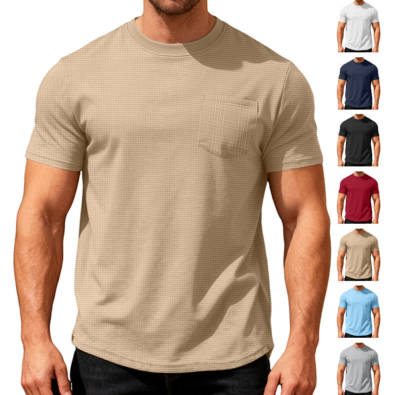 2026 Men's Fashion European And Polo Designer Hoodie American Summer Designer T-shirt Loose Casual Breathable Pocket Big Waffle Round Neck Men's Short Sleeve