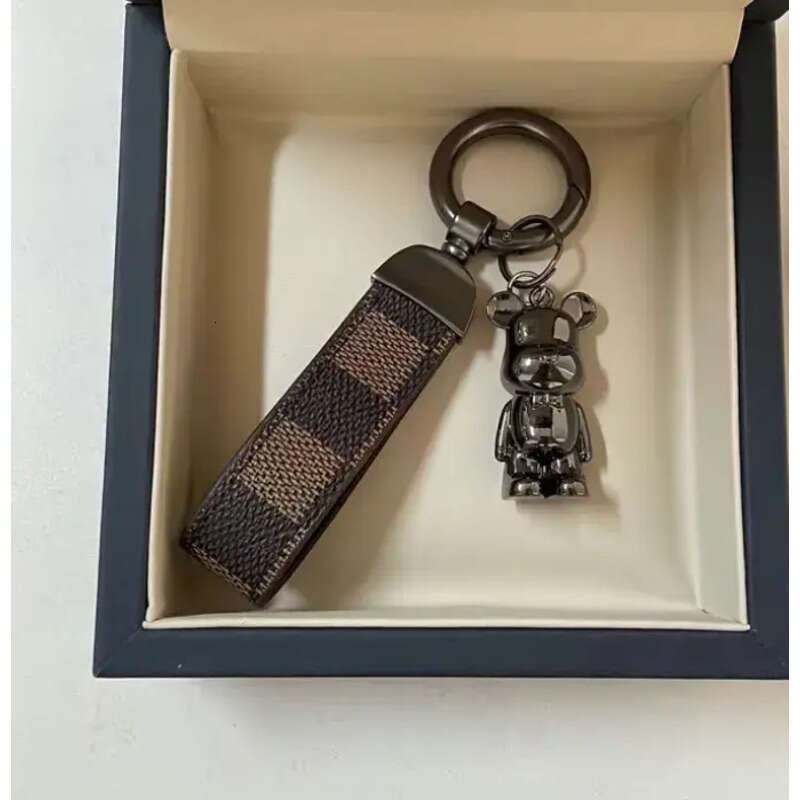 Designer Creative Multifunctional Keychain Monogram Leather Wrist Strap Metal Bear Bag Charm Car Key Ring Pendant for Daily Wear & Gifting