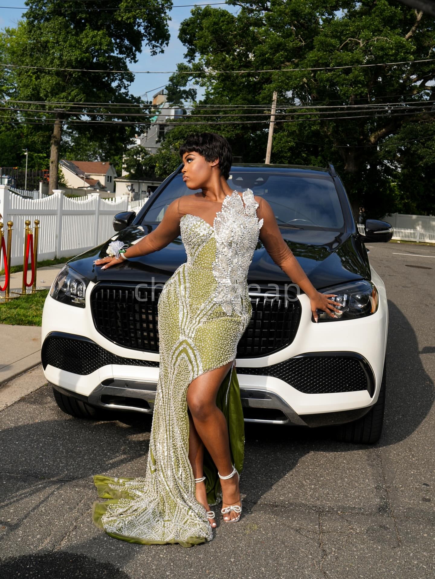 2K26 Olive Green Prom Dress 2026 Mermaid Prom Dress Sheer Neck Florals High Split Evening Dresses Birthday Party Formal Receiption Gowns Dresses ZJ063