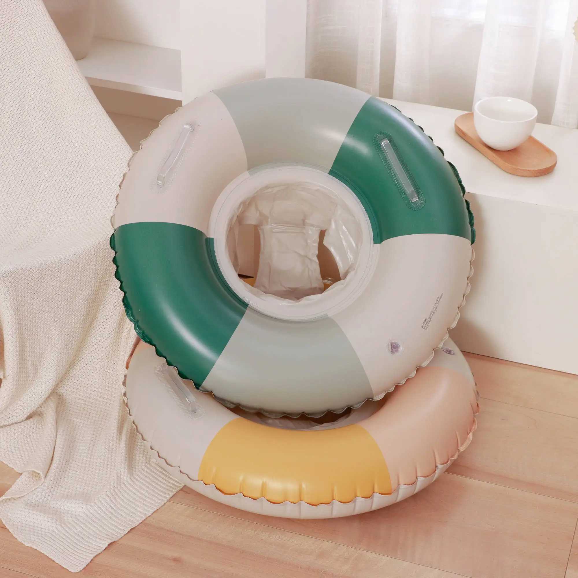 New Double Ins Thickened Swimming Ring Olive Inflatable Baby Underarm Ring Striped Life Buoy Ring Danish Retro Pool Accessories M260316